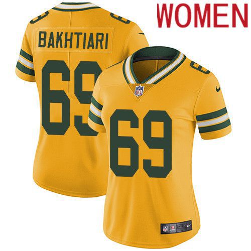 Women Green Bay Packers 69 David Bakhtiari Yellow Nike Vapor Limited NFL Jersey